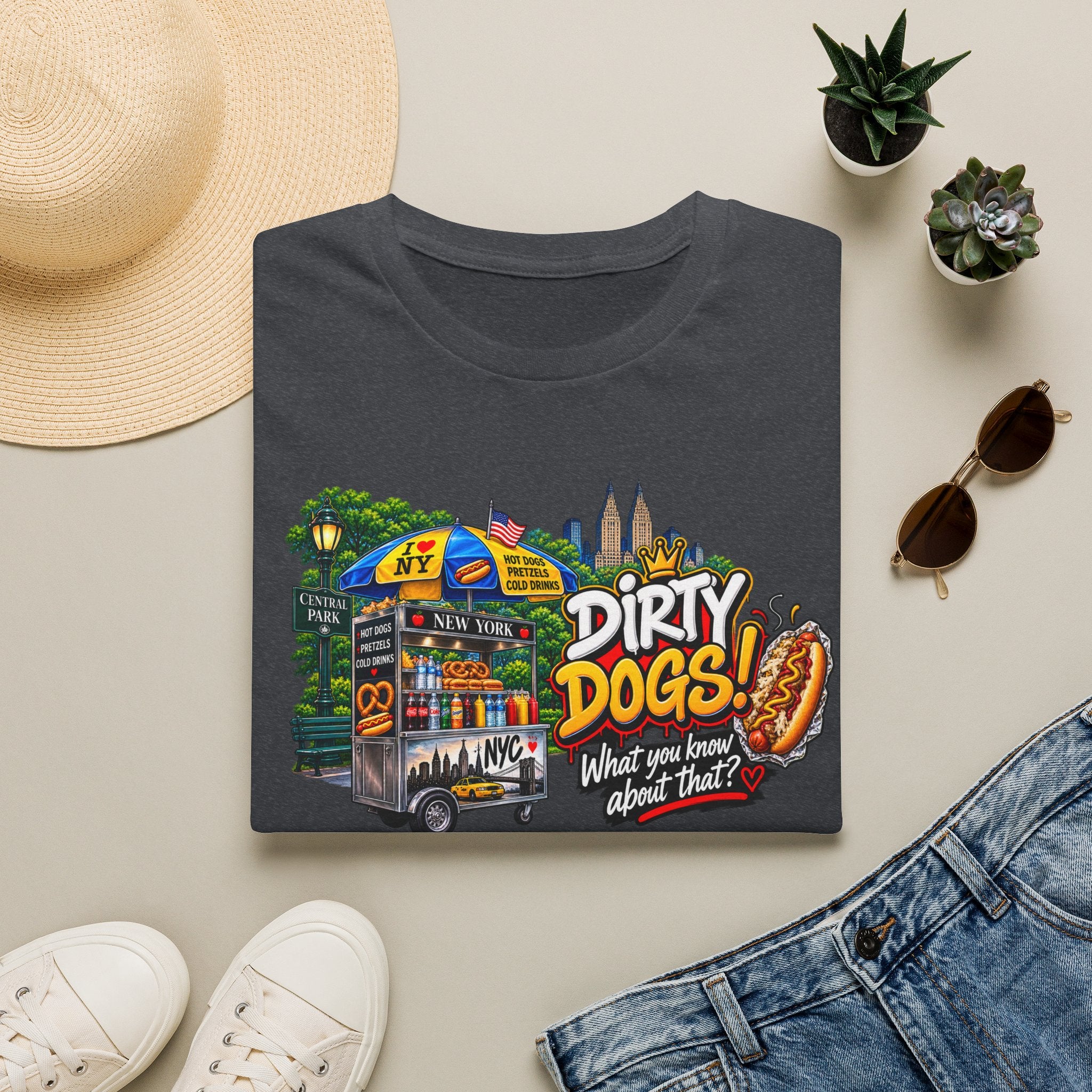 Dirty Dogs NYC Hot Dog Cart Street Scene T-Shirt