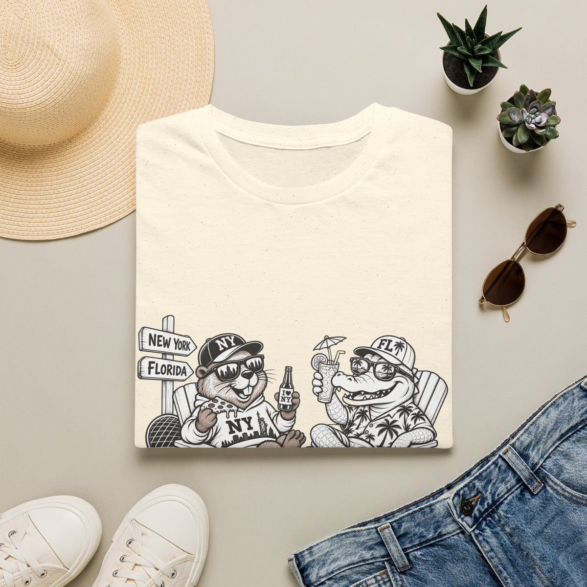 NY Beaver Meets FL Gator Same Vibes Different Place T-Shirt