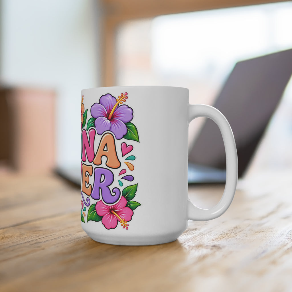 Latina Power Mug | Colorful Floral Retro Typography, 15oz Ceramic