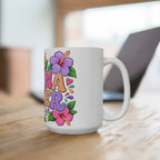 Latina Power Mug | Colorful Floral Retro Typography, 15oz Ceramic