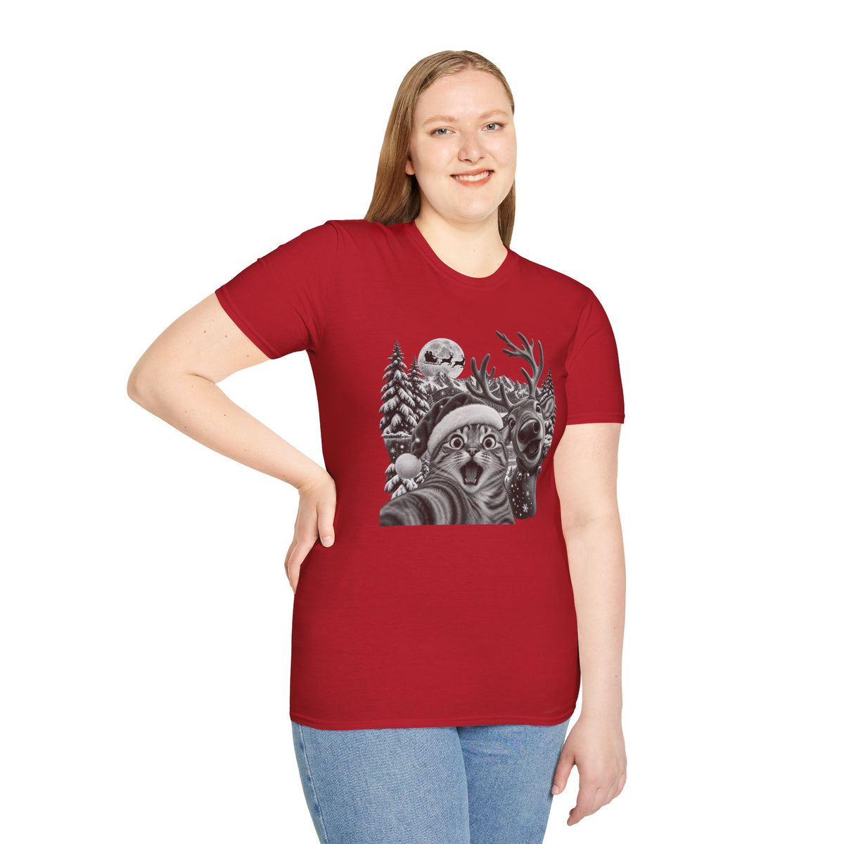 Funny Cat & Reindeer Selfie T-Shirt
