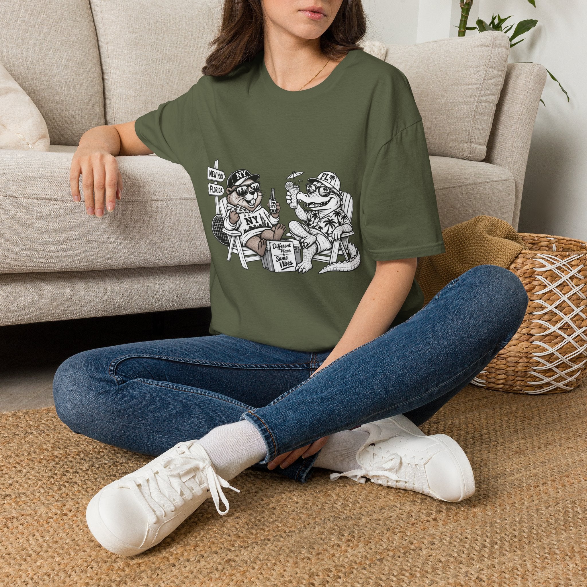 NY Beaver Meets FL Gator Same Vibes Different Place T-Shirt