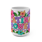 Latina Power Mug | Colorful Floral Retro Typography, 15oz Ceramic