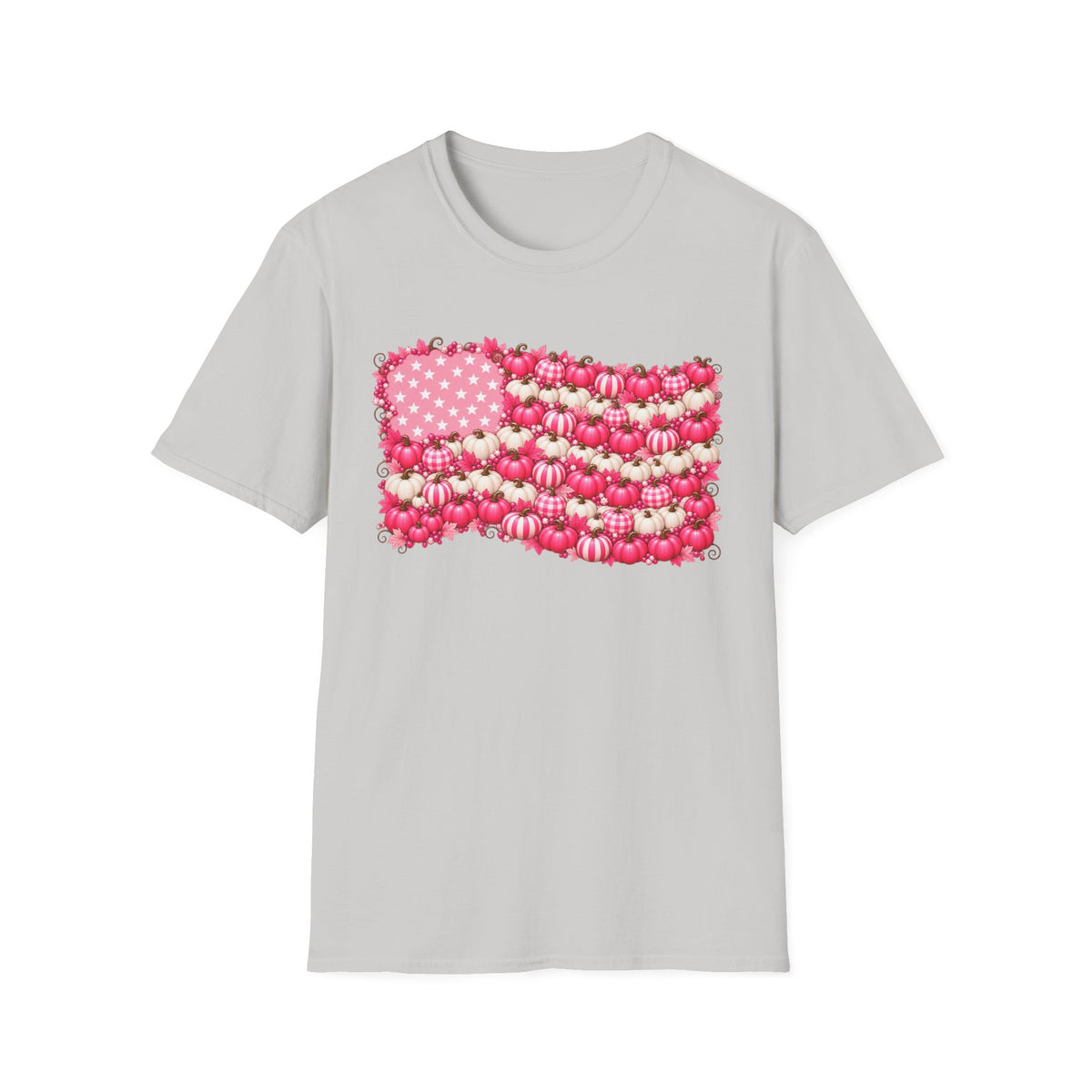 Pink & White Stars Pumpkin Patch American Flag T-Shirt