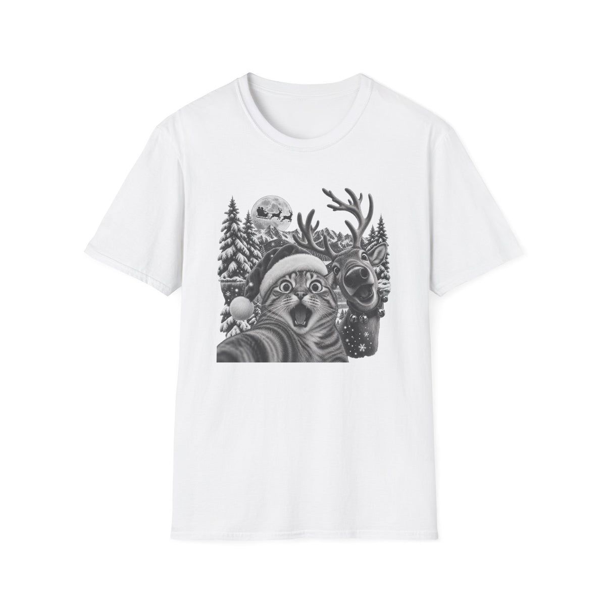 Funny Cat & Reindeer Selfie T-Shirt