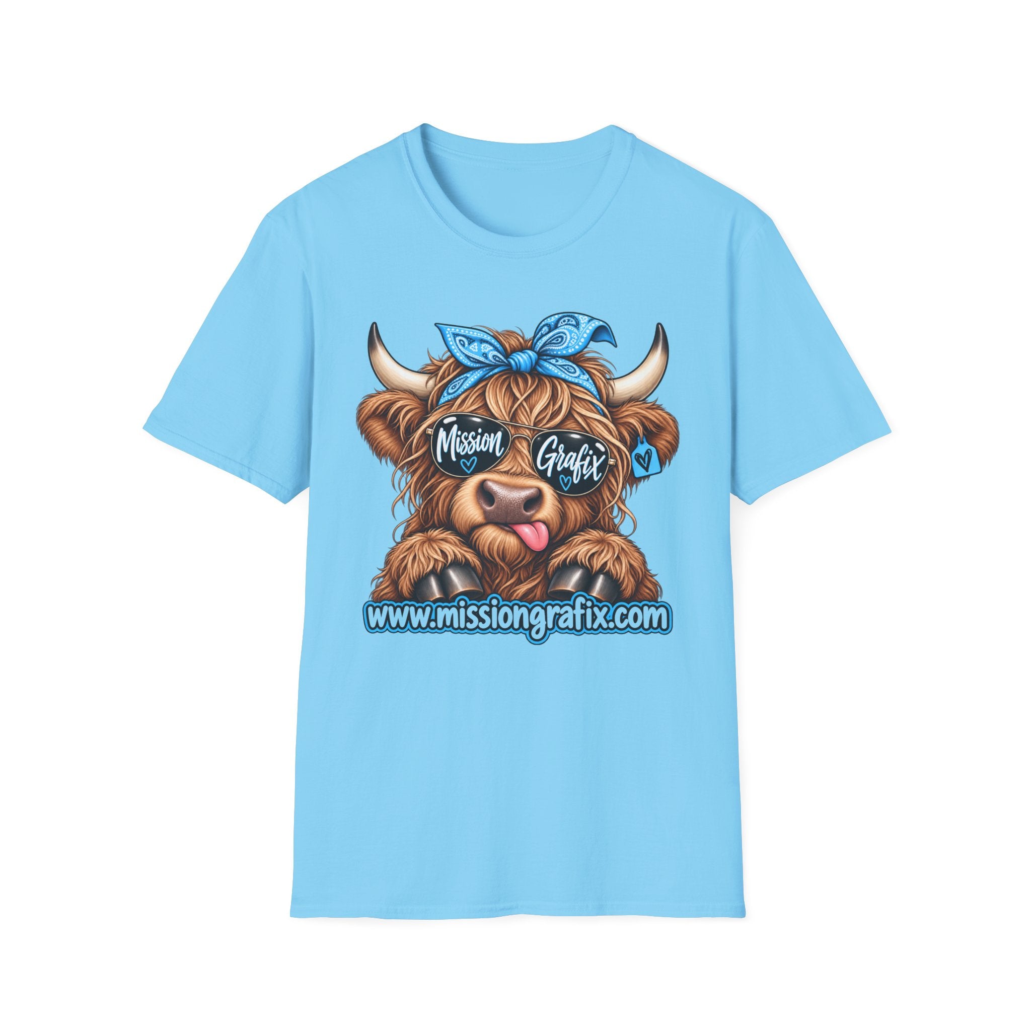Mission Grafix Highland Cow Sky Blue - T-Shirt