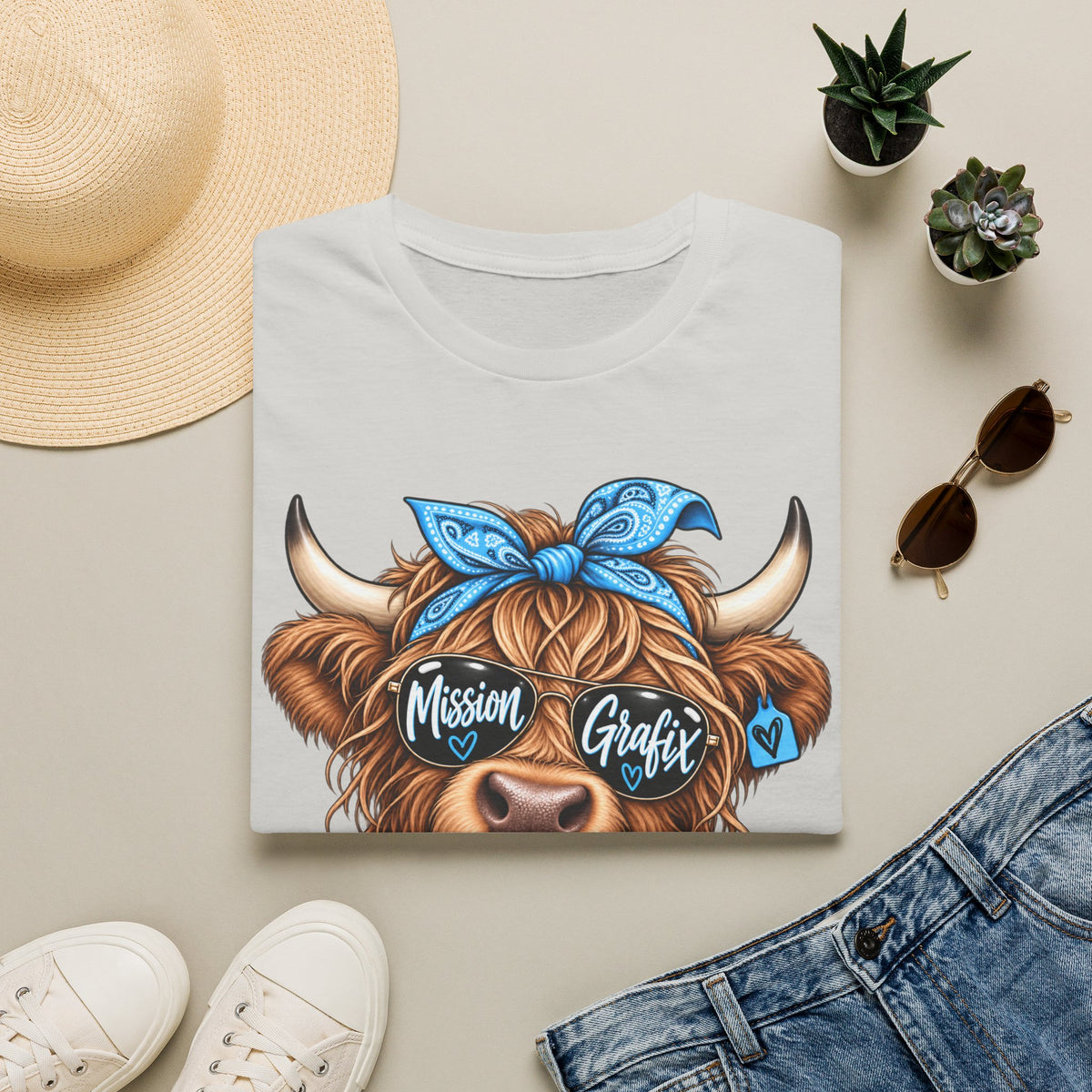 Mission Grafix Highland Cow Sky Blue - T-Shirt