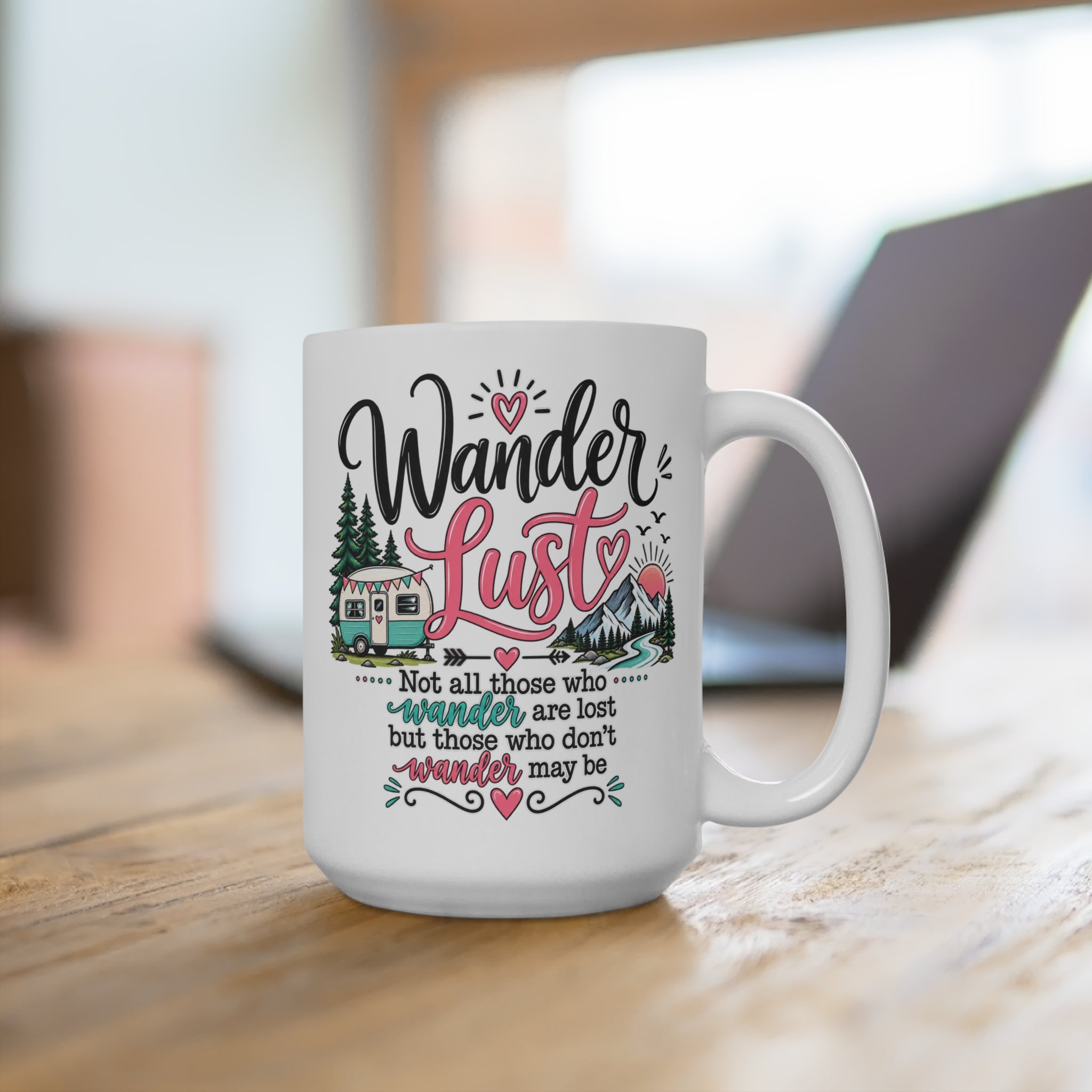 Wanderlust camper van mug | Travel quote 15oz ceramic mug