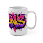 Queens Graffiti Art Mug | Colorful Drip Street Art 15 oz Ceramic