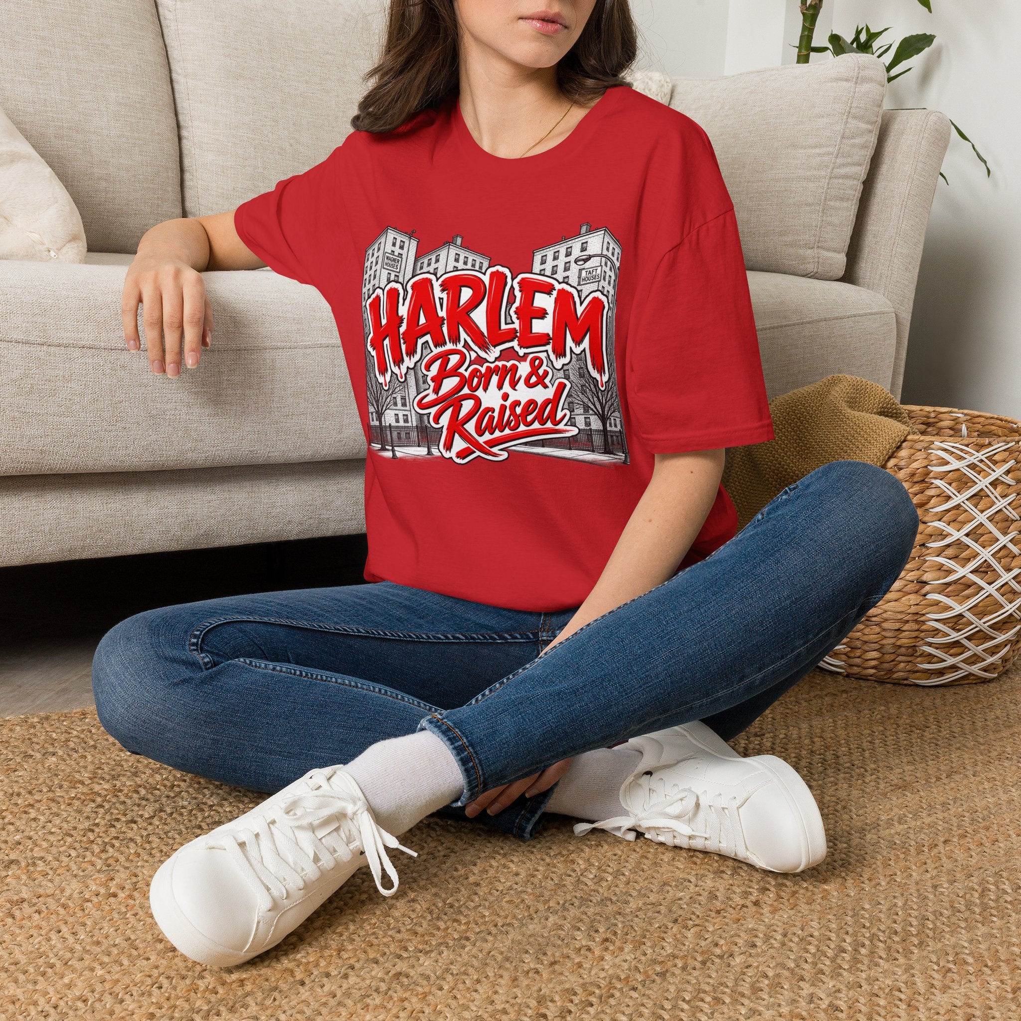 Harlem Born & Raised Red Letters T-Shirt