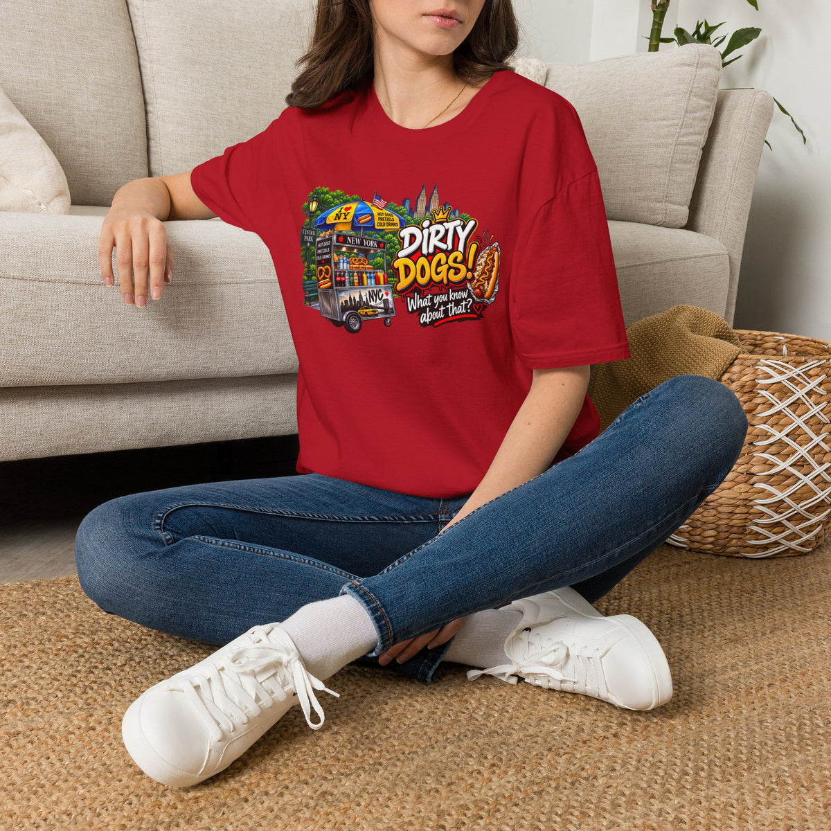 Dirty Dogs NYC Hot Dog Cart Street Scene T-Shirt