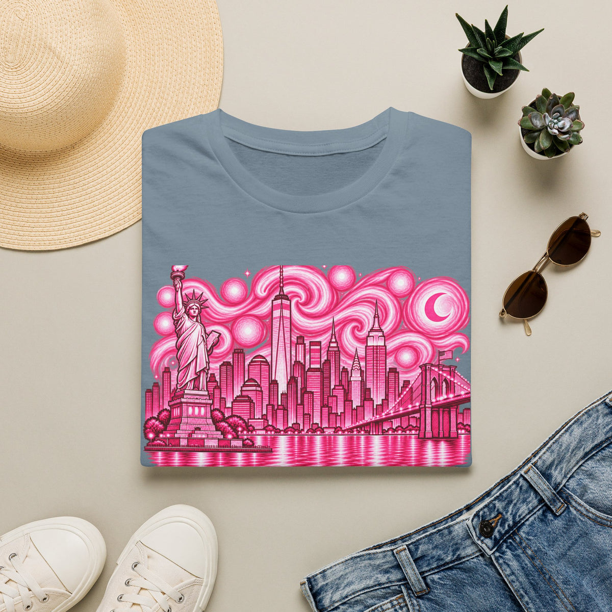 Pink New York City Skyline T-Shirt