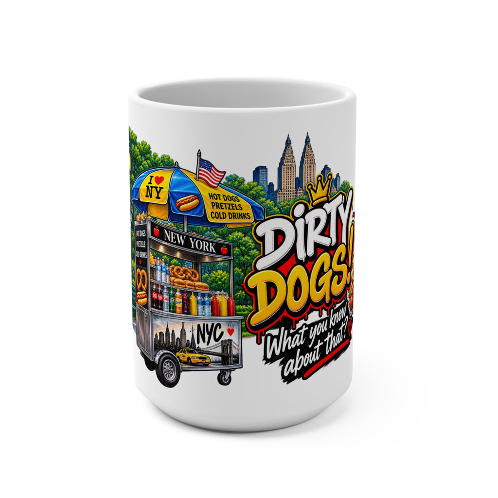 Dirty Dogs NYC Hot Dog Cart Mug | New York City Street Food Coffee Cup