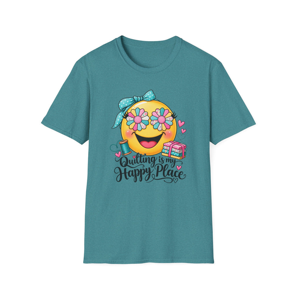 Quilting Is My Happy Place Emoji T-Shirt