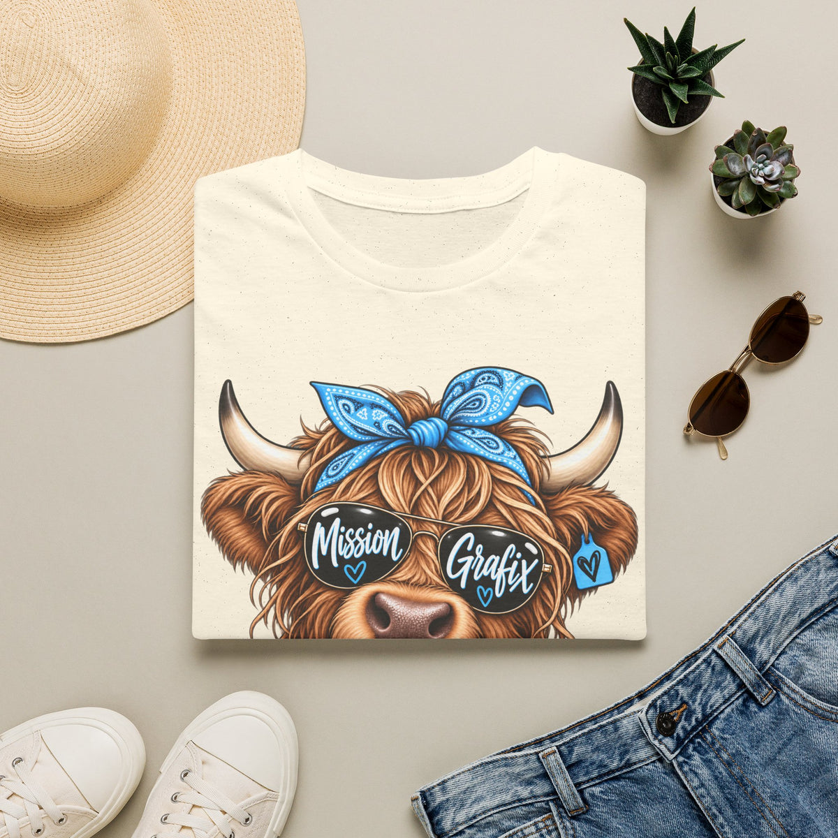 Mission Grafix Highland Cow Sky Blue - T-Shirt