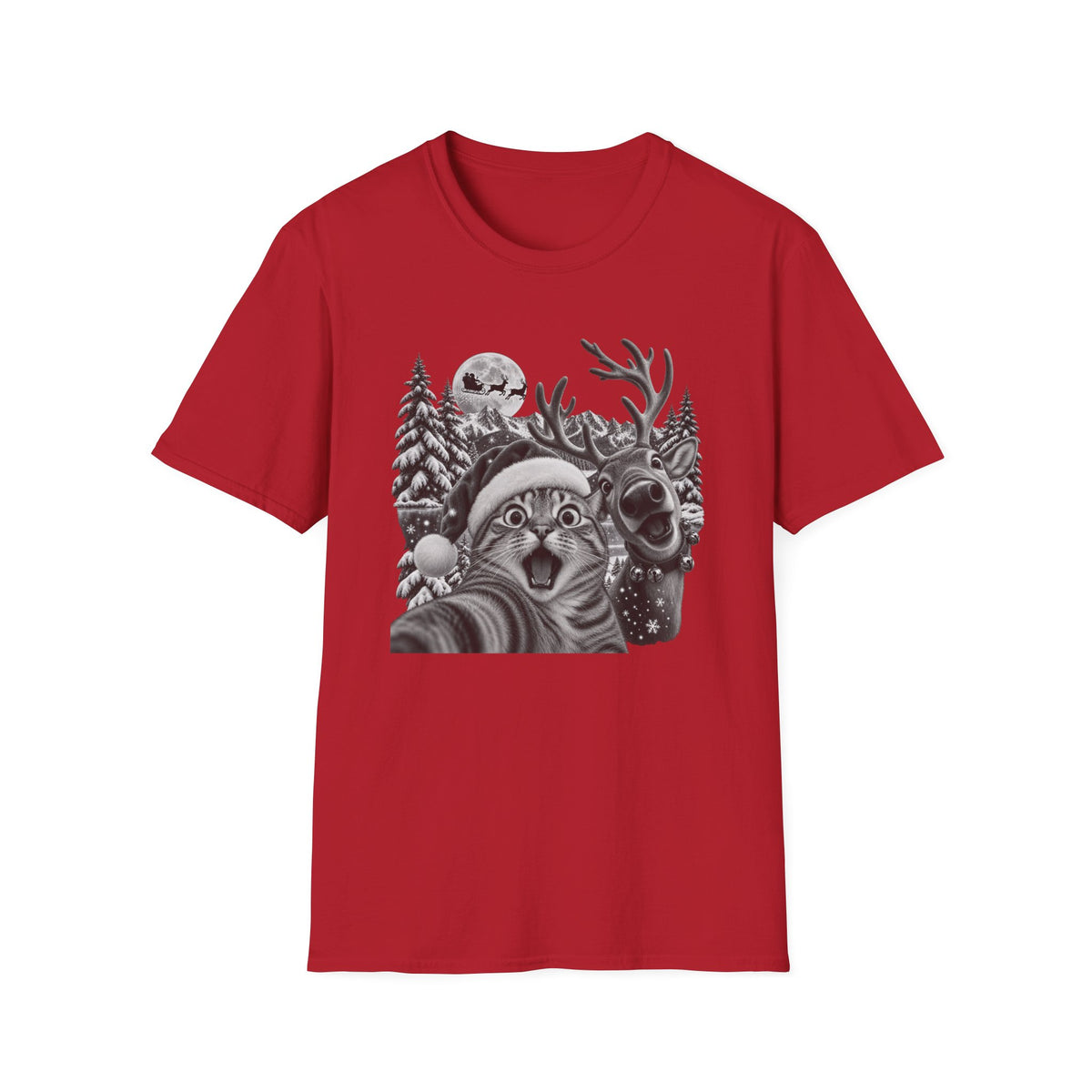 Funny Cat & Reindeer Selfie T-Shirt