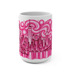 Pink Skyline Cityscape Mug | Hand-Drawn Skyscraper & Bridge Art