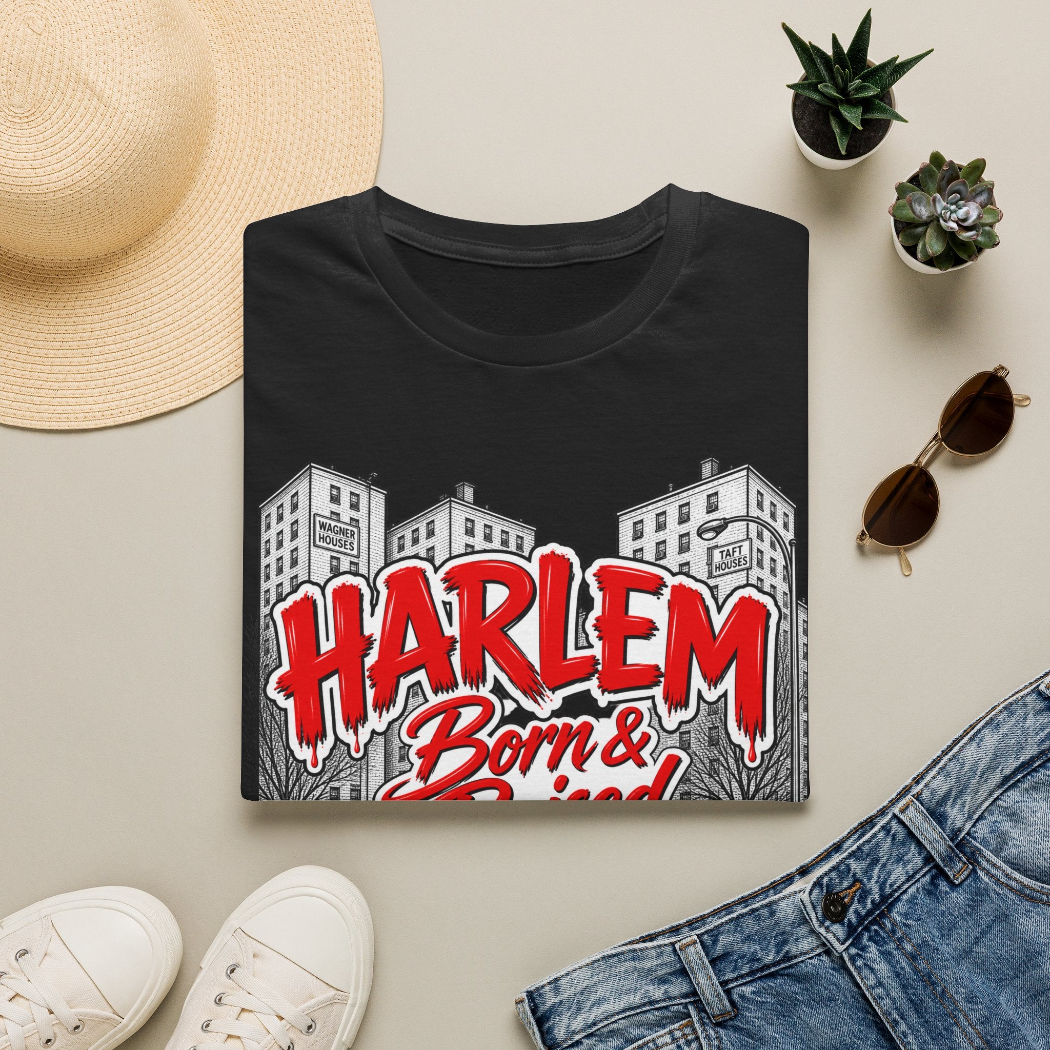 Harlem Born & Raised Red Letters T-Shirt