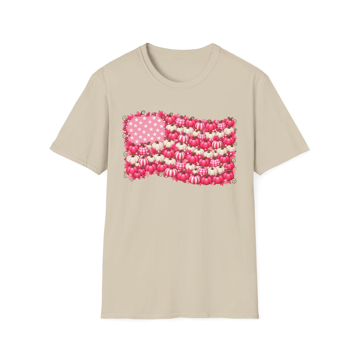 Pink & White Stars Pumpkin Patch American Flag T-Shirt