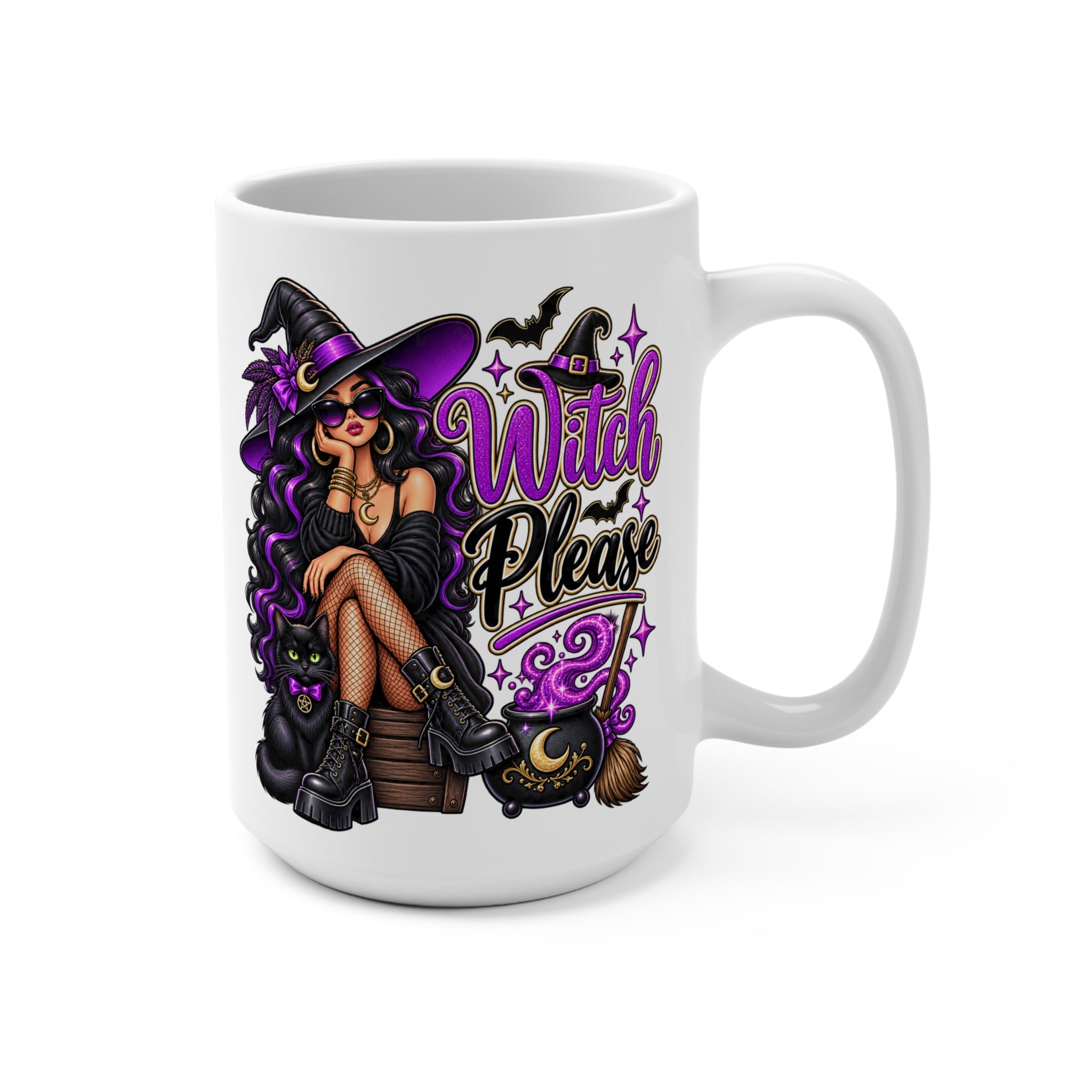 Witch Please Mug | Halloween Witch Illustration, Black Cat, Purple Accents