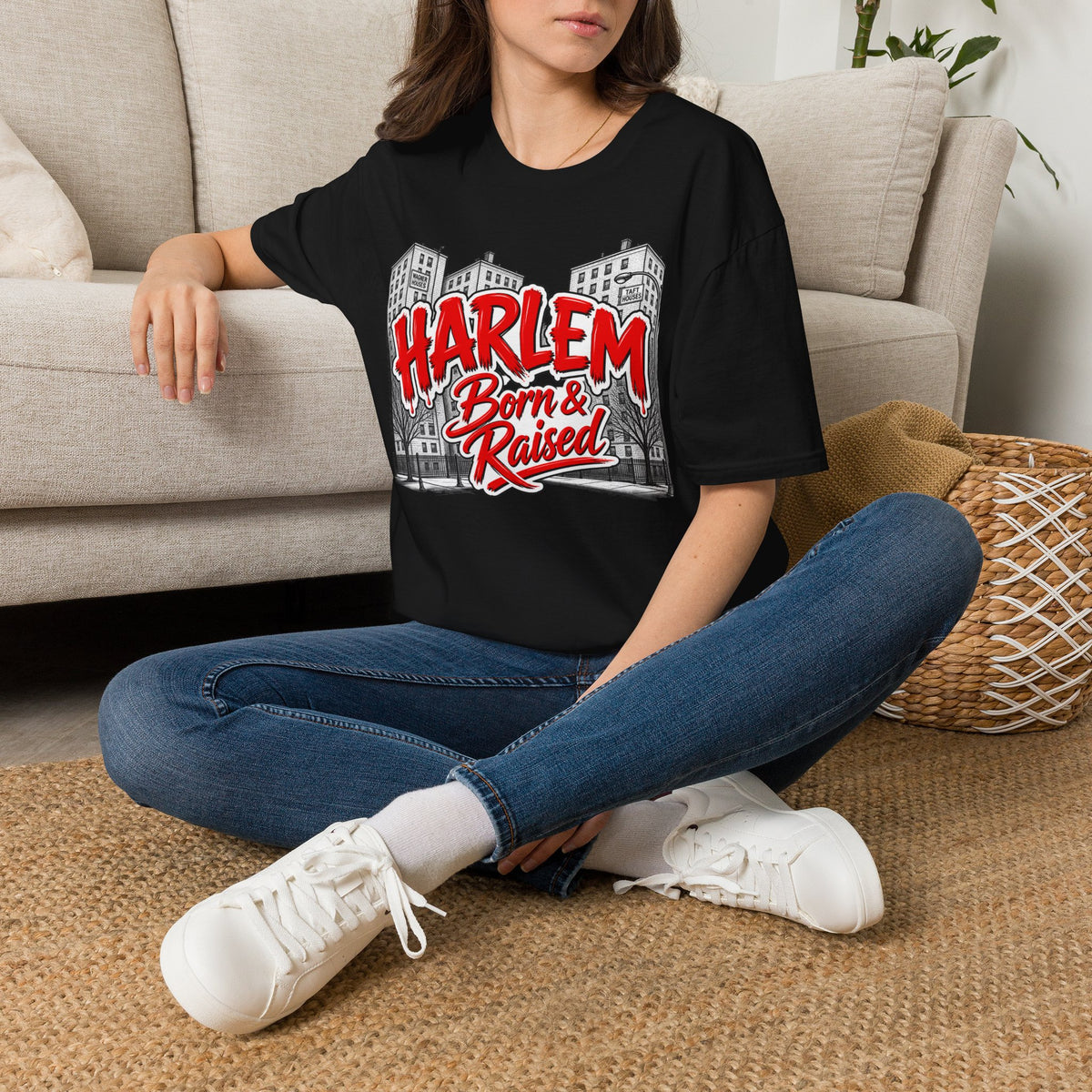 Harlem Born & Raised Red Letters T-Shirt