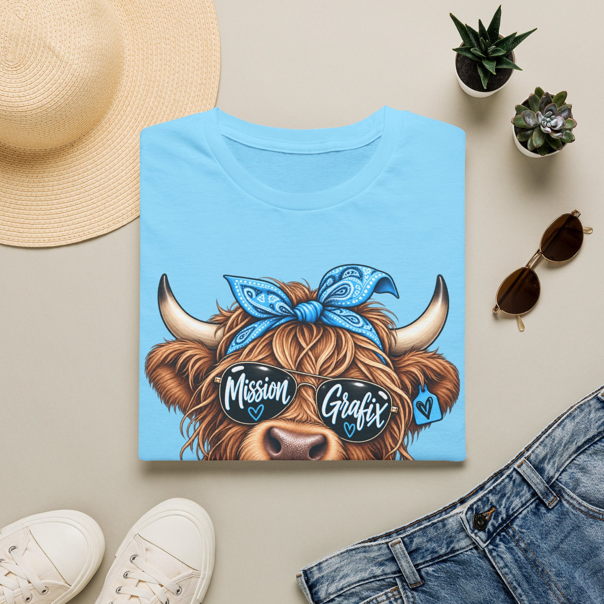 Mission Grafix Highland Cow Sky Blue - T-Shirt