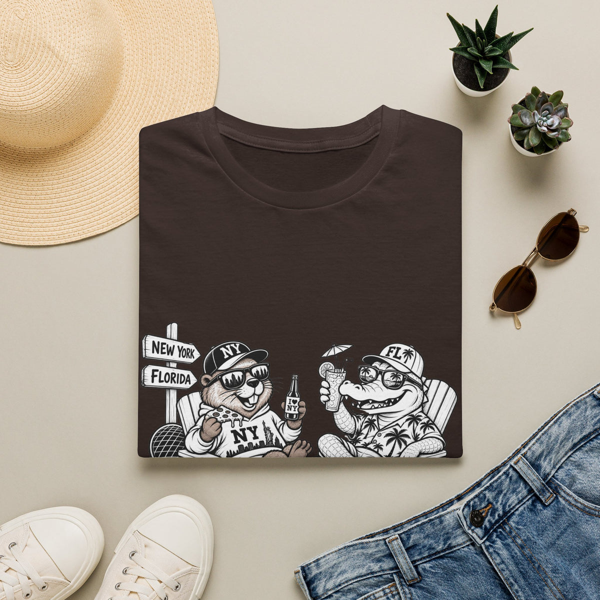 NY Beaver Meets FL Gator Same Vibes Different Place T-Shirt