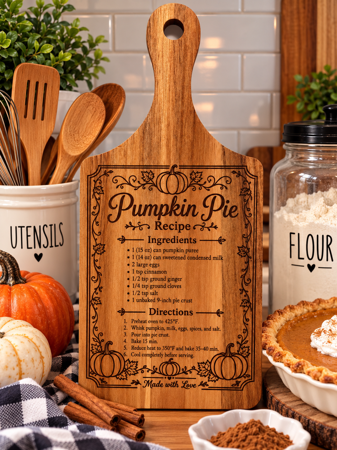 Pumpkin Pie Recipe Laser Engraved on Mini Cutting Board