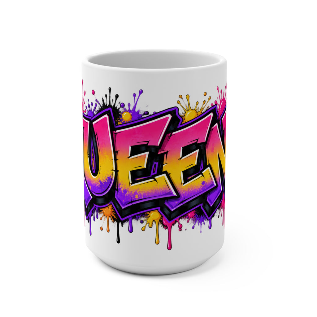 Queens Graffiti Art Mug | Colorful Drip Street Art 15 oz Ceramic