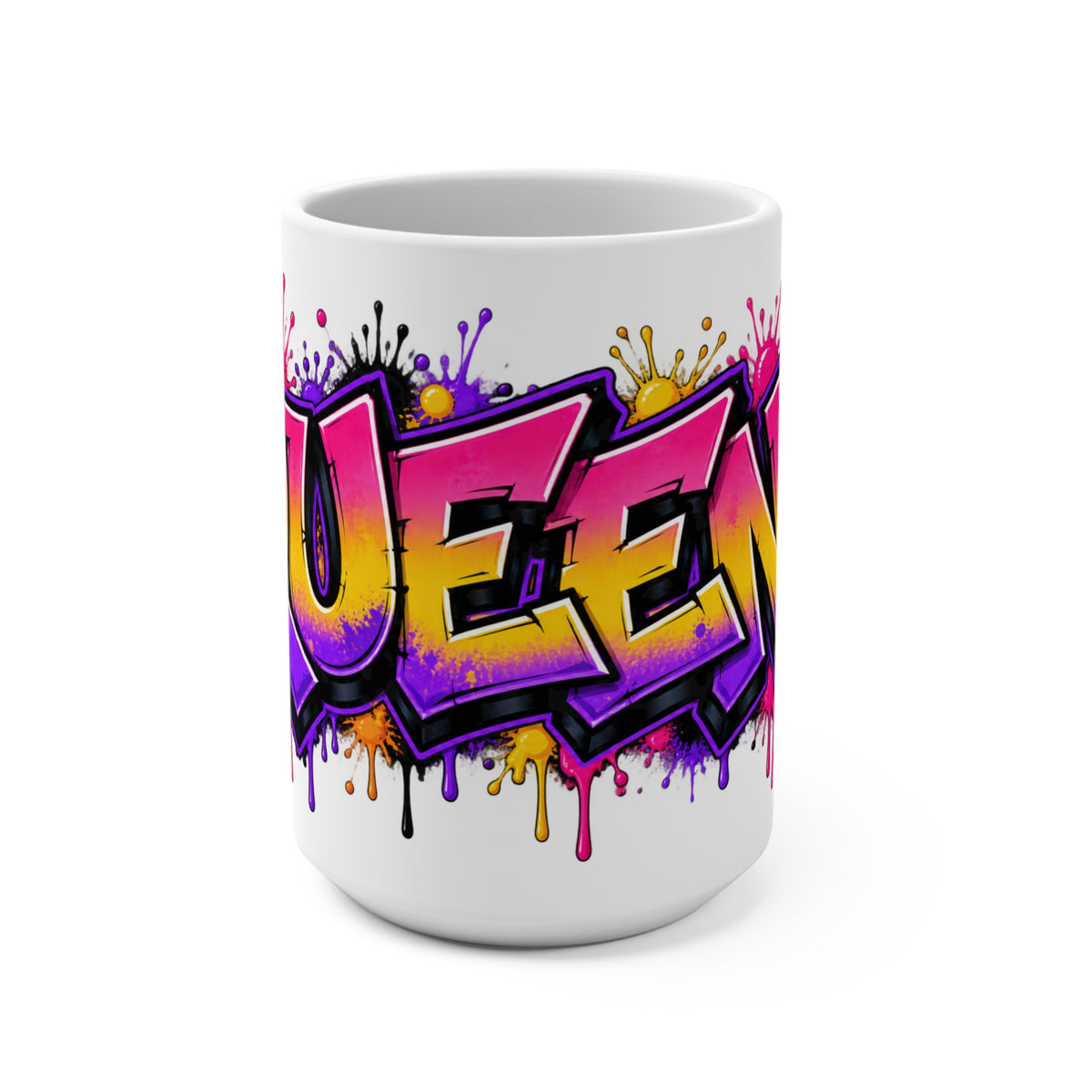 Queens Graffiti Art Mug | Colorful Drip Street Art 15 oz Ceramic