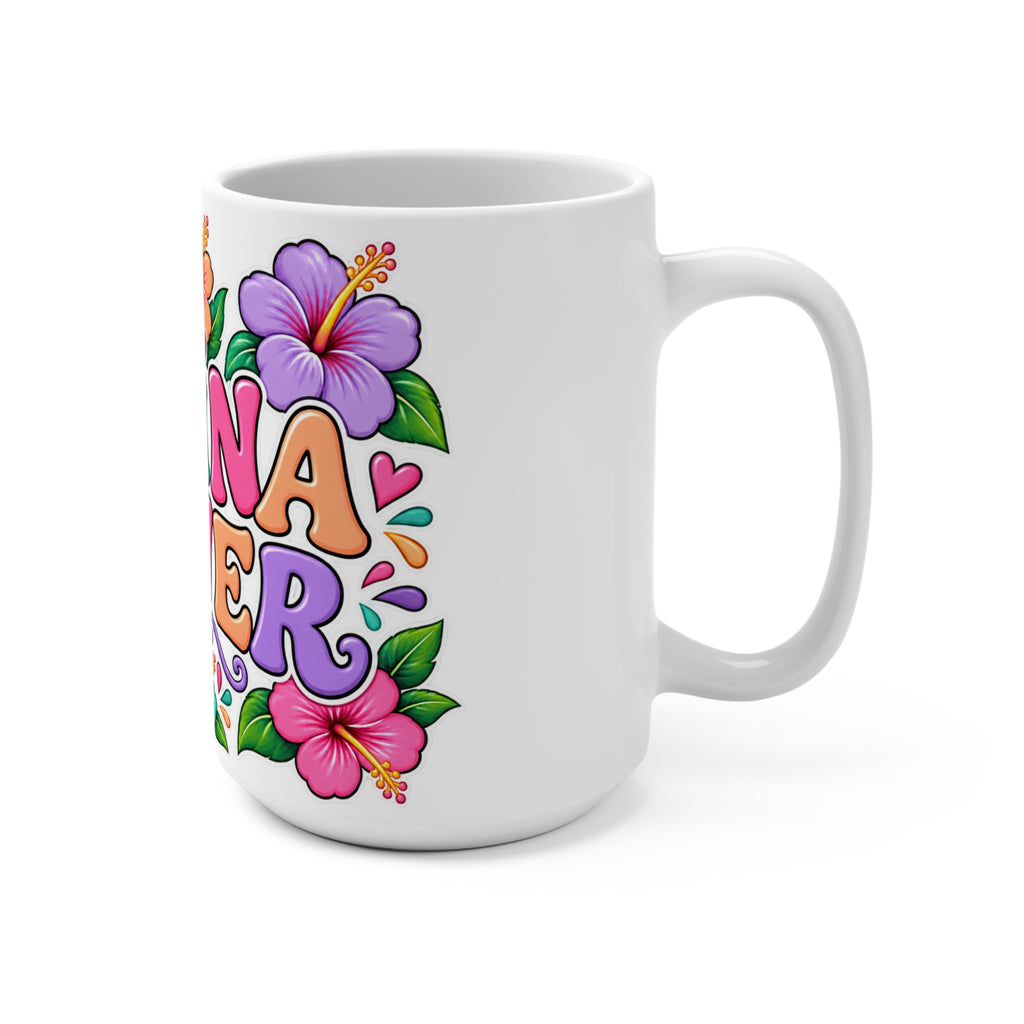 Latina Power Mug | Colorful Floral Retro Typography, 15oz Ceramic