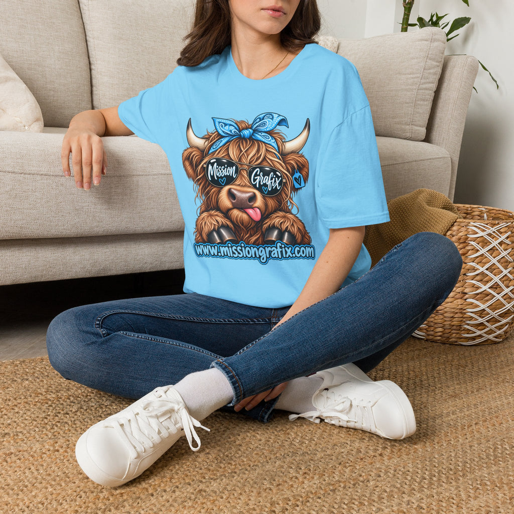 Mission Grafix Highland Cow Sky Blue - T-Shirt
