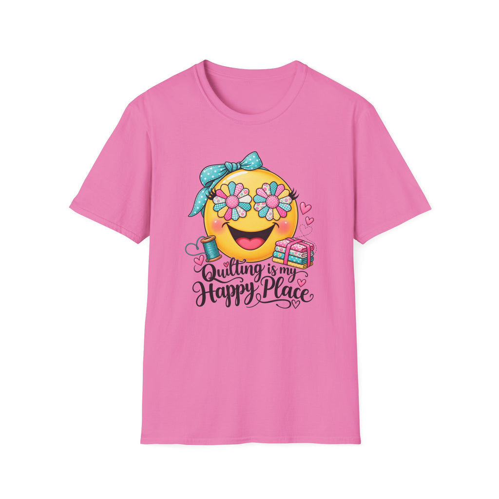 Quilting Is My Happy Place Emoji T-Shirt