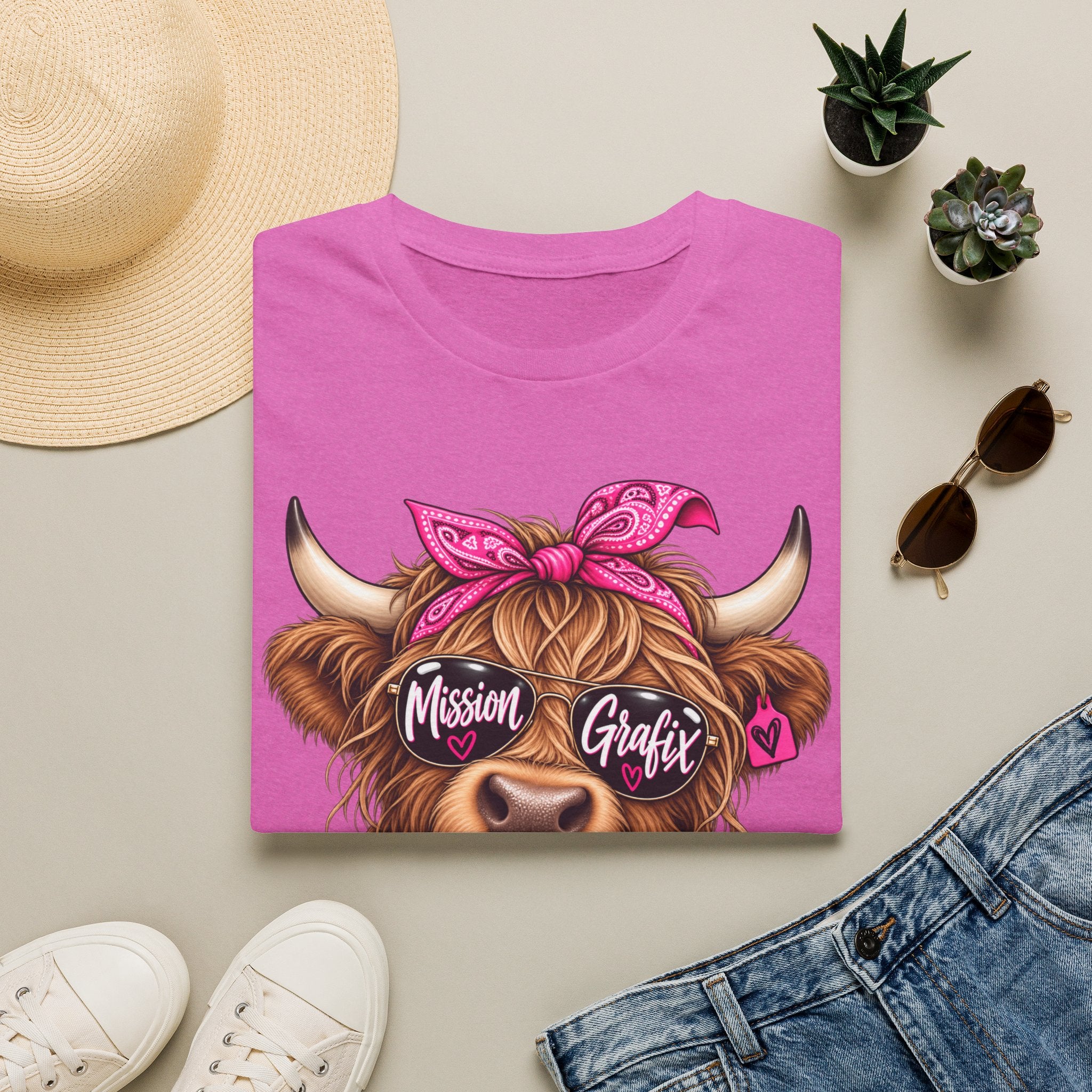 Mission Grafix Highland Cow Pink - T-Shirt