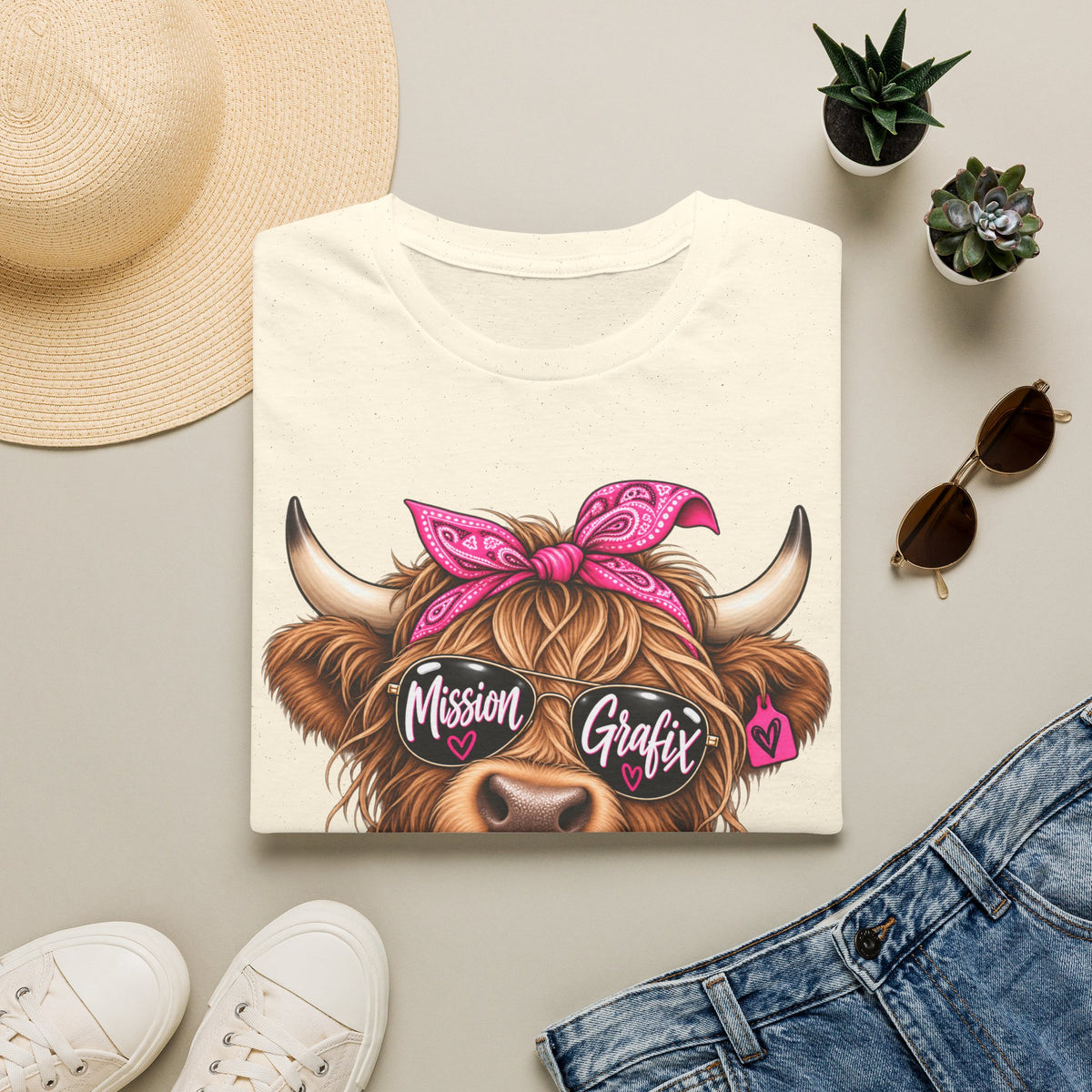 Mission Grafix Highland Cow Pink - T-Shirt