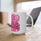 Pink Skyline Cityscape Mug | Hand-Drawn Skyscraper & Bridge Art