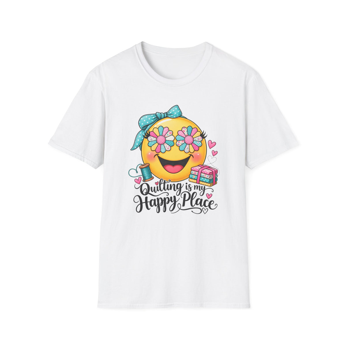 Quilting Is My Happy Place Emoji T-Shirt
