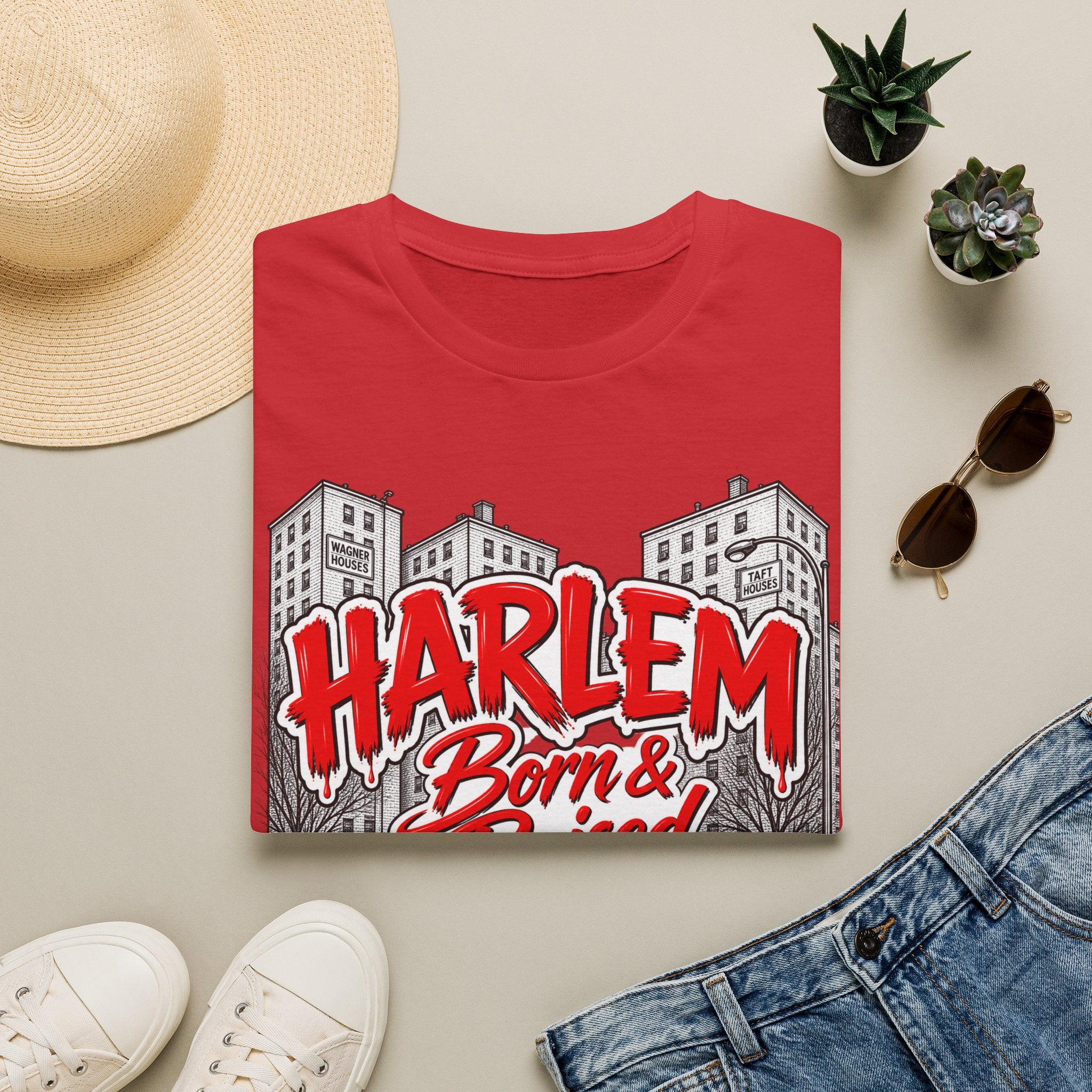 Harlem Born & Raised Red Letters T-Shirt