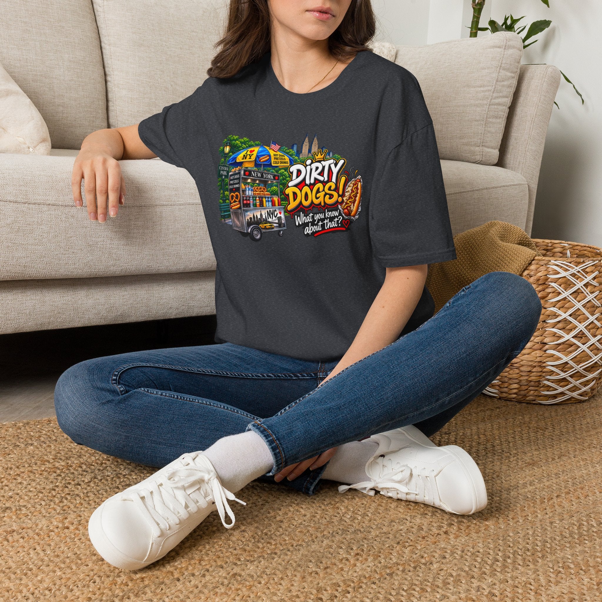 Dirty Dogs NYC Hot Dog Cart Street Scene T-Shirt