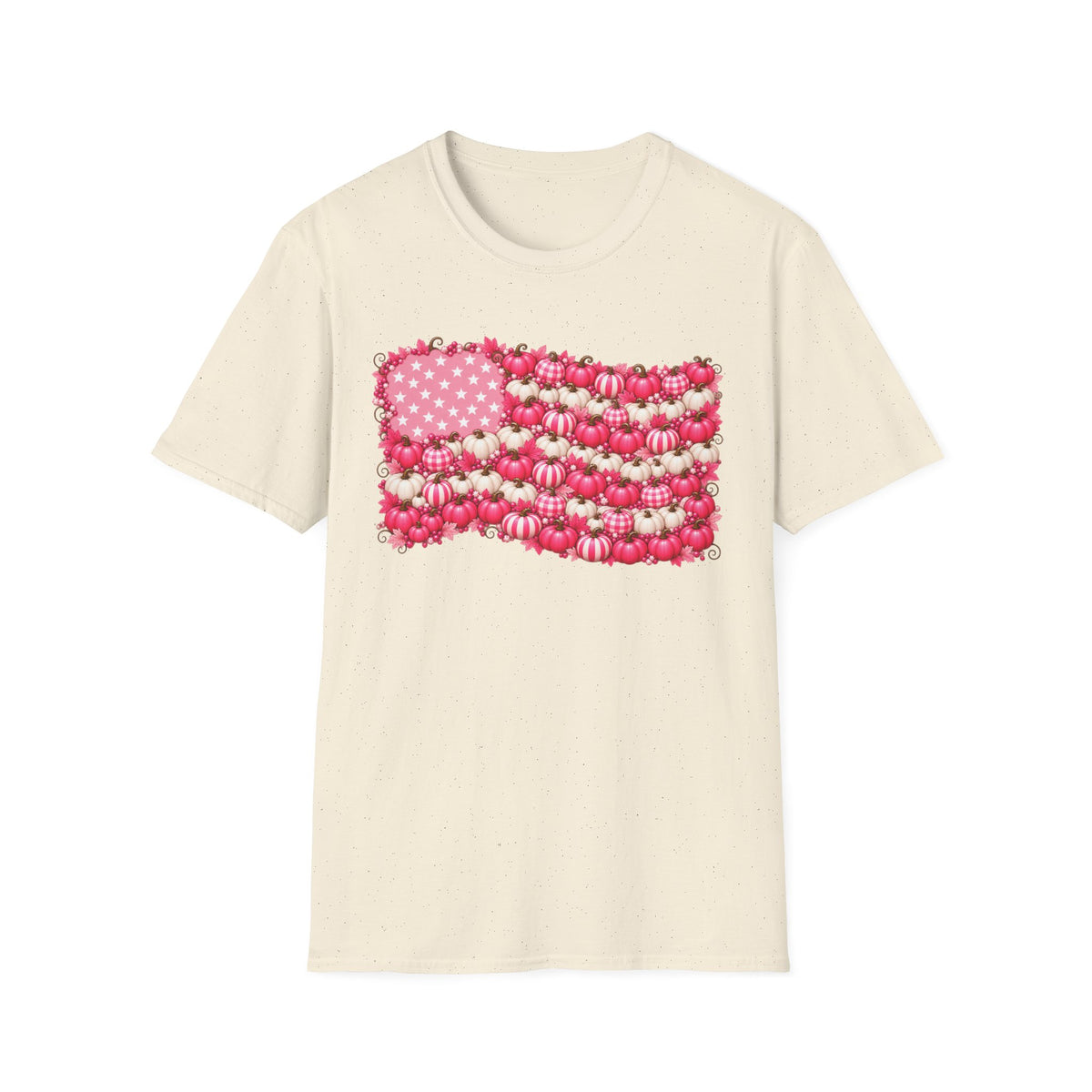 Pink & White Stars Pumpkin Patch American Flag T-Shirt