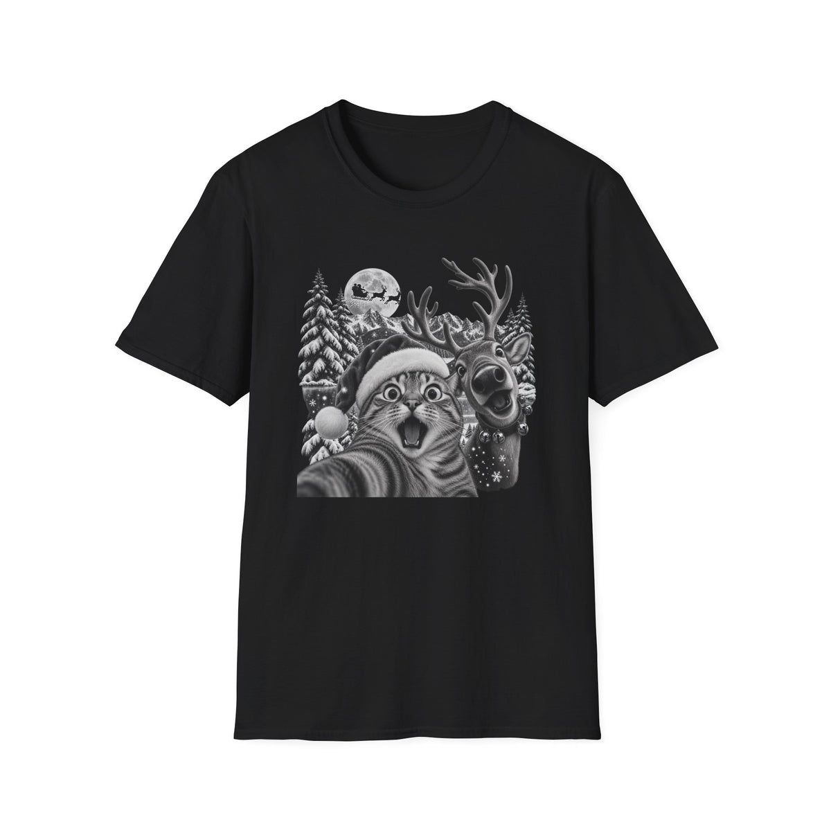 Funny Cat & Reindeer Selfie T-Shirt