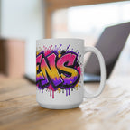 Queens Graffiti Art Mug | Colorful Drip Street Art 15 oz Ceramic