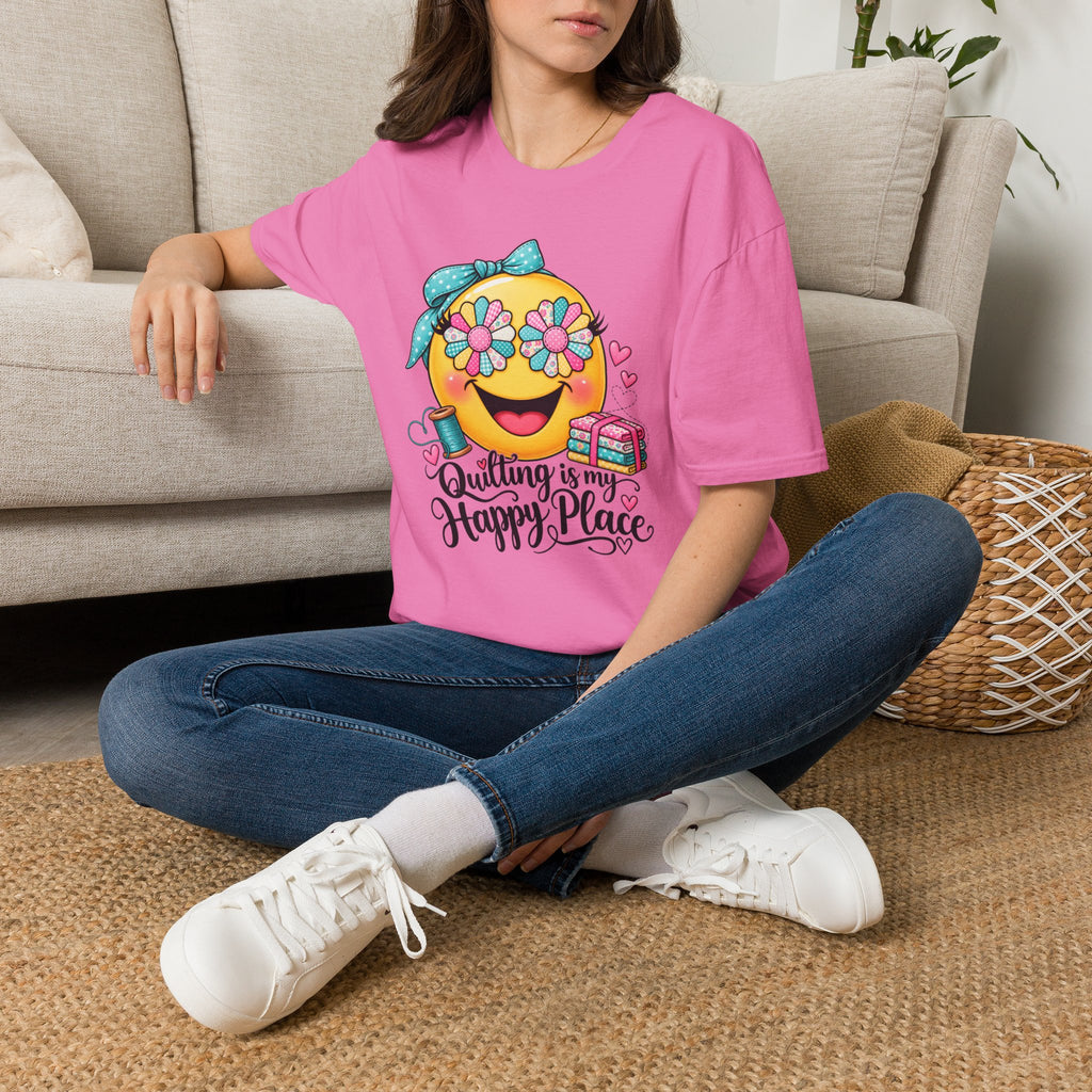 Quilting Is My Happy Place Emoji T-Shirt