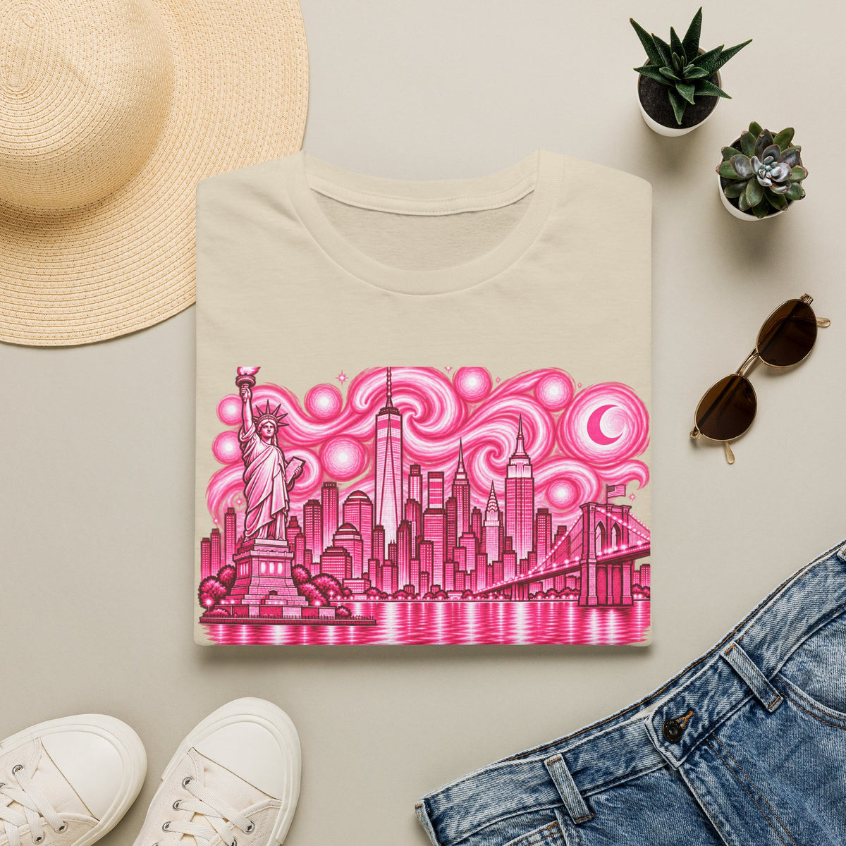 Pink New York City Skyline T-Shirt