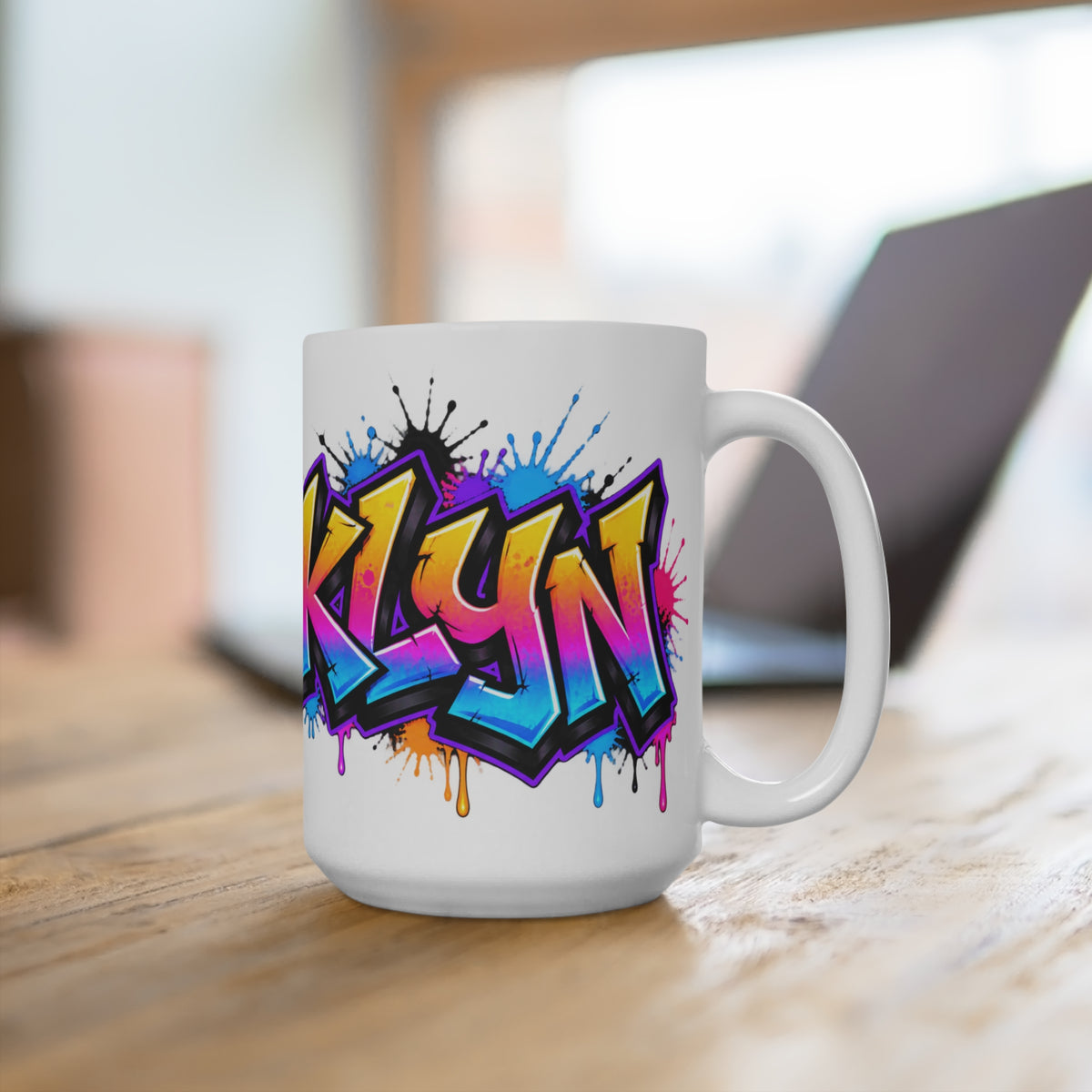 Brooklyn graffiti name mug | Colorful street art typography 15oz