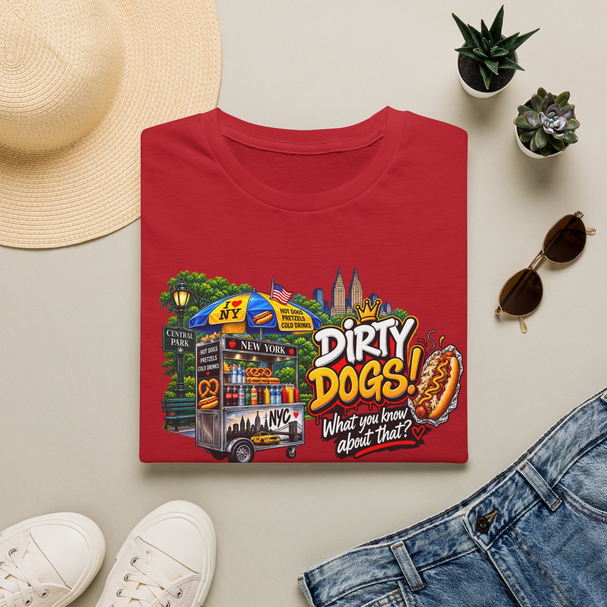 Dirty Dogs NYC Hot Dog Cart Street Scene T-Shirt