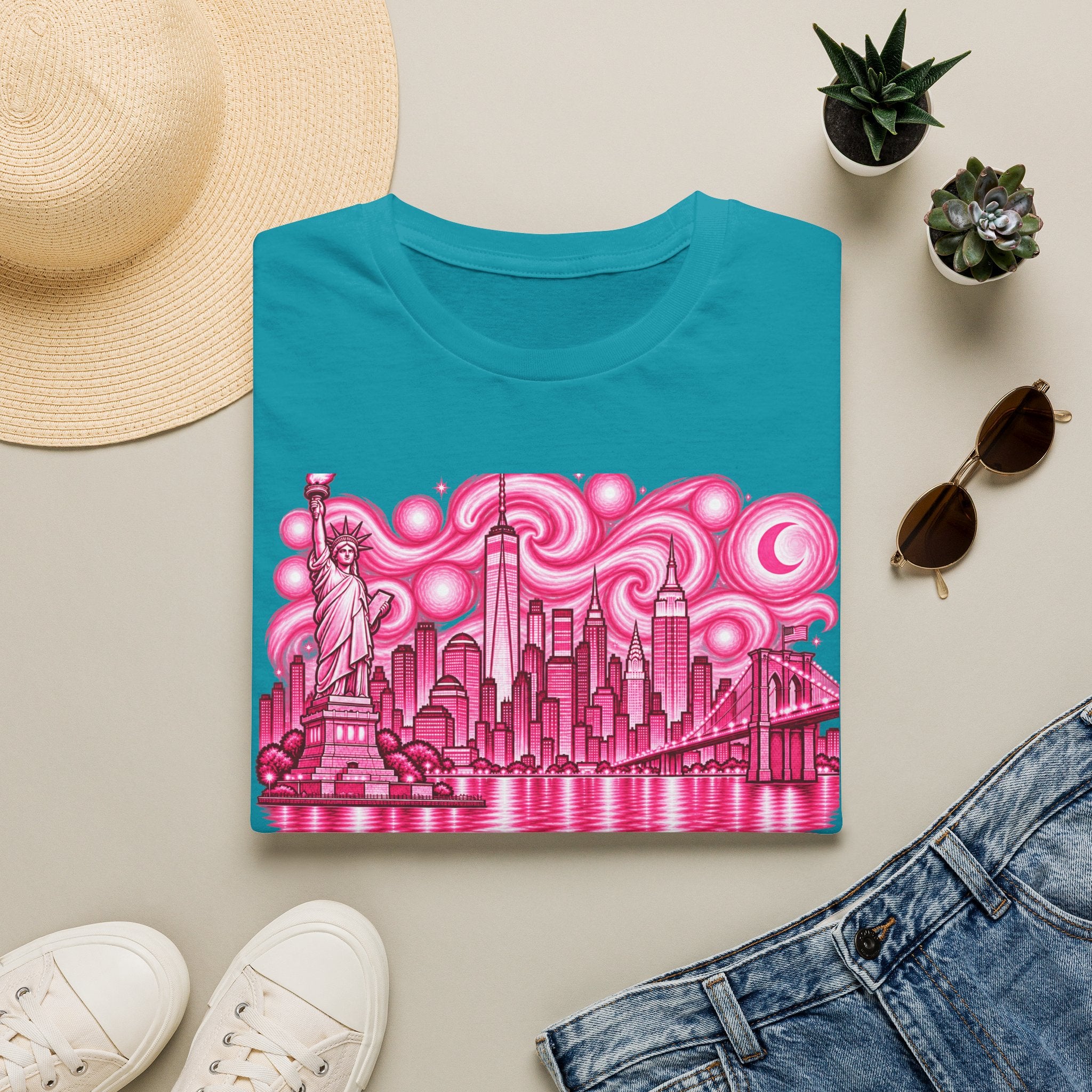 Pink New York City Skyline T-Shirt