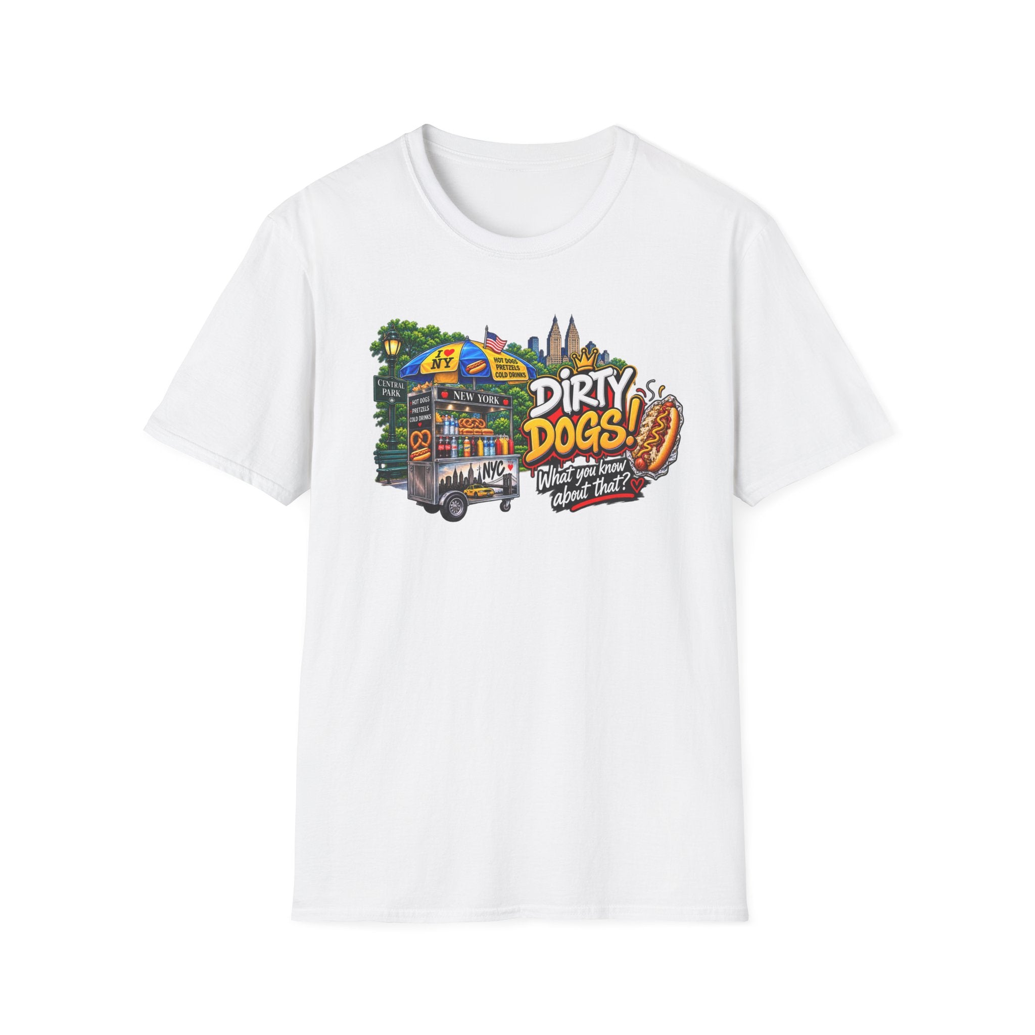 Dirty Dogs NYC Hot Dog Cart Street Scene T-Shirt
