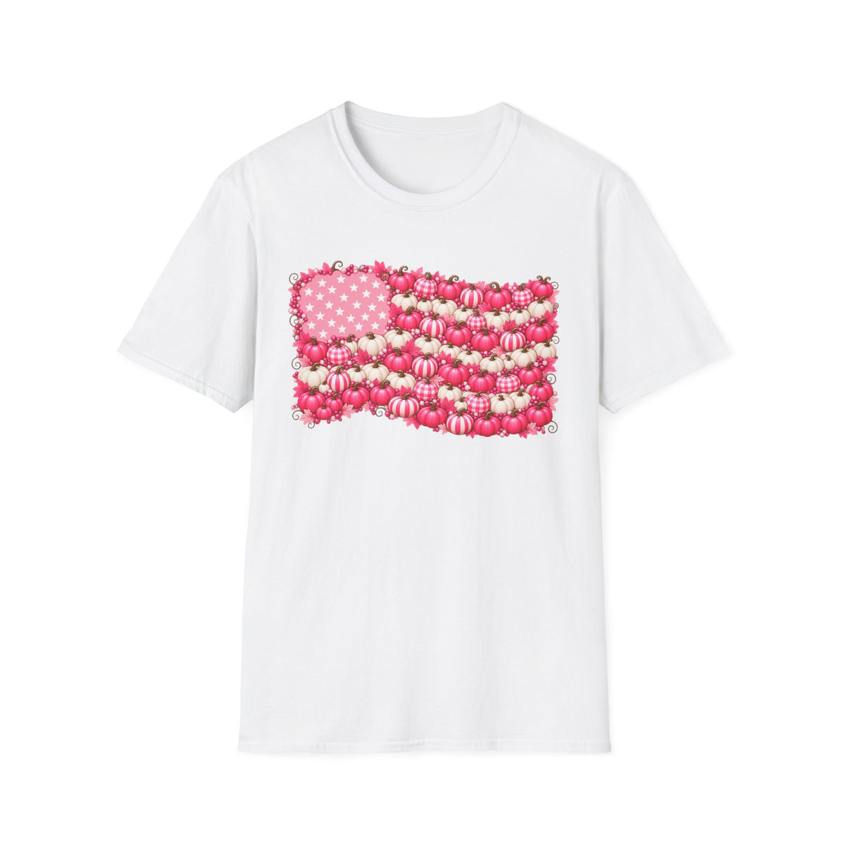 Pink & White Stars Pumpkin Patch American Flag T-Shirt