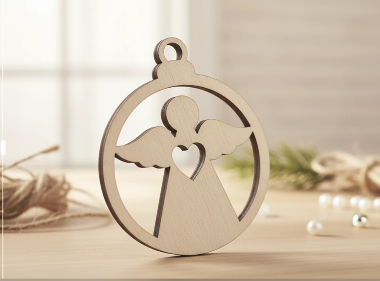 Round Angel Wooden Ornament